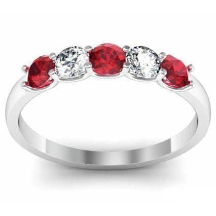 0.50cttw U Prong Ruby and Diamond 5 Stone Band Five Stone Rings deBebians 