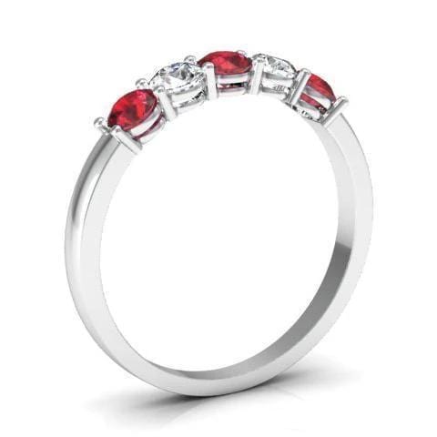 0.50cttw Shared Prong Ruby and Diamond 5 Stone Ring Five Stone Rings deBebians 