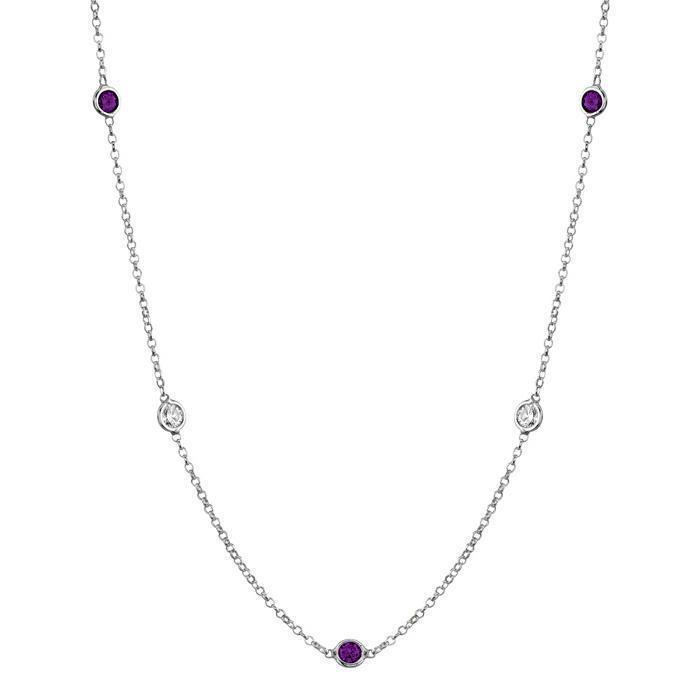 Amethyst and Diamond Station Necklace Necklaces deBebians 