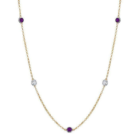 Amethyst and Diamond Station Necklace Necklaces deBebians 