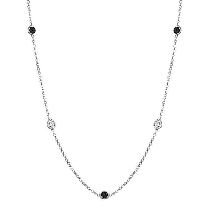 Station Necklace with Black and White Diamonds Gemstone Station Necklaces deBebians 
