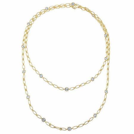 1.60cttw Diamond and Yellow Gold Handmade 36" Necklace Diamond Station Necklaces deBebians 