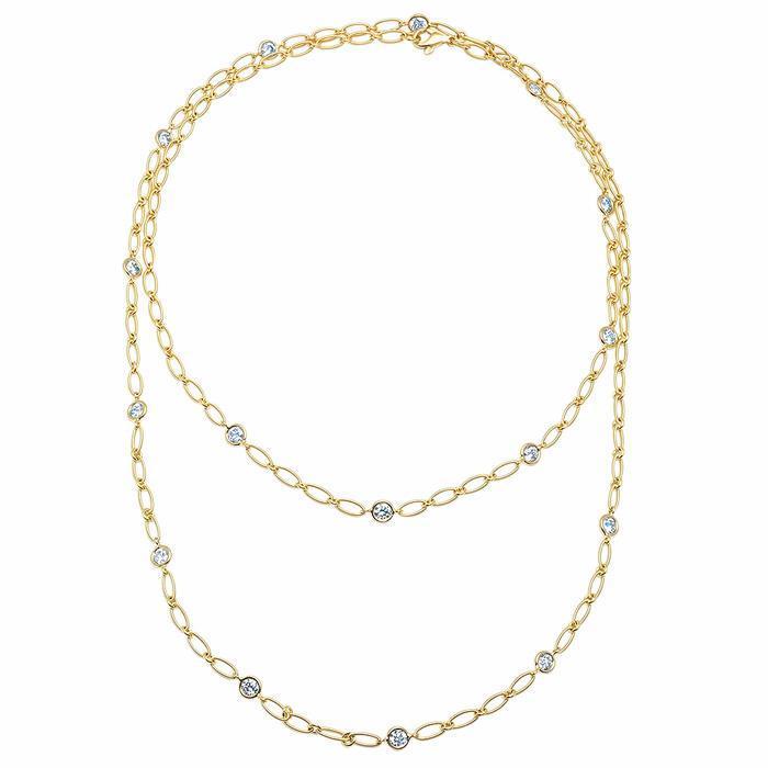 1.60cttw Diamond and Yellow Gold Handmade 36" Necklace Diamond Station Necklaces deBebians 
