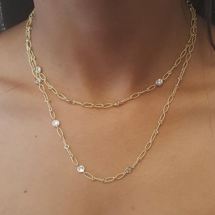 1.60cttw Diamond and Yellow Gold Handmade 36" Necklace Diamond Station Necklaces deBebians 