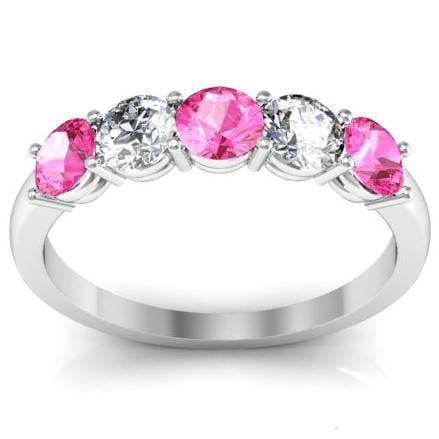 1.00 cttw Shared Prong Pink Sapphire and Diamond Five Stone Ring Five Stone Rings deBebians 