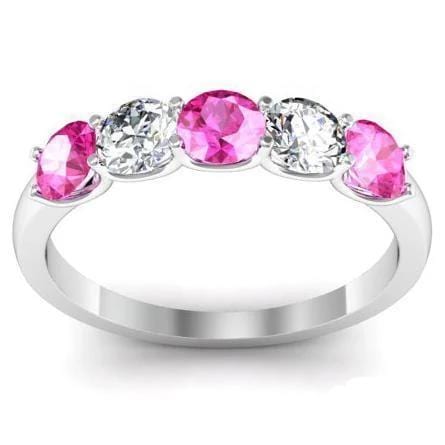 1.00 cttw U Prong Pink Sapphire and Diamond Five Stone Band Five Stone Rings deBebians 
