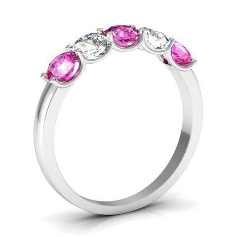 1.00 cttw U Prong Pink Sapphire and Diamond Five Stone Band Five Stone Rings deBebians 