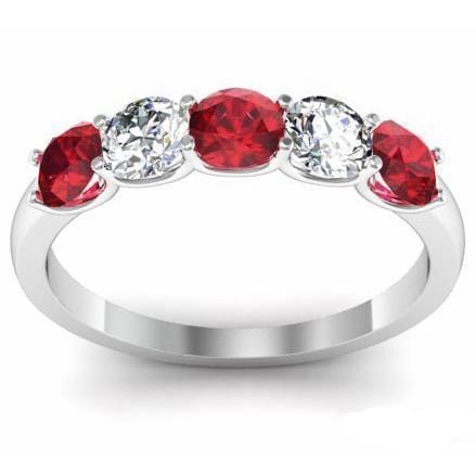 1.00cttw U Prong Ruby and Diamond 5 Stone Band Five Stone Rings deBebians 