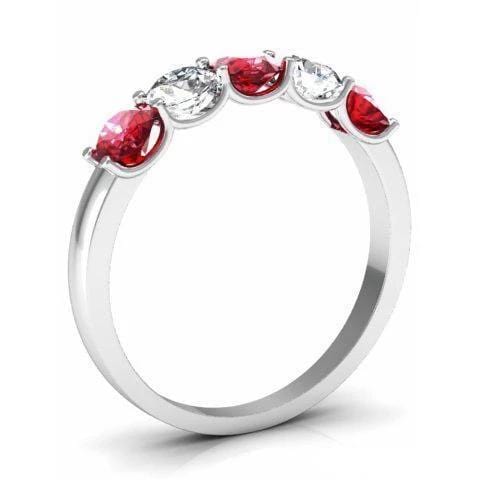 1.00cttw U Prong Ruby and Diamond 5 Stone Band Five Stone Rings deBebians 