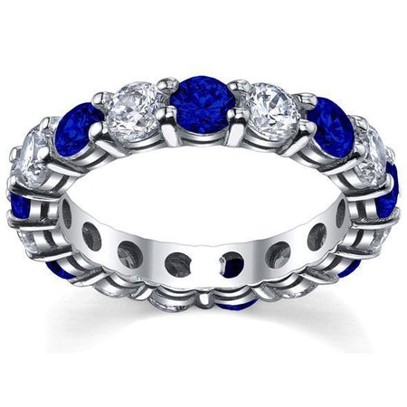 4.00cttw Diamond and Sapphire Eternity Ring Gemstone Eternity Rings deBebians 