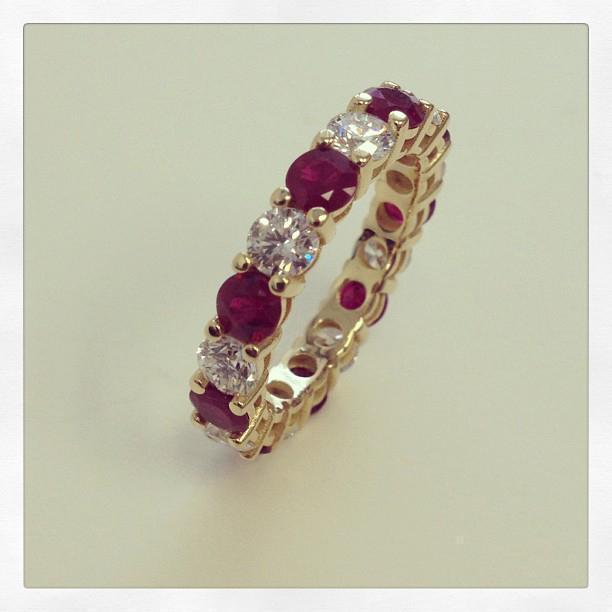 4.00cttw Diamond and Ruby Eternity Ring Gemstone Eternity Rings deBebians 