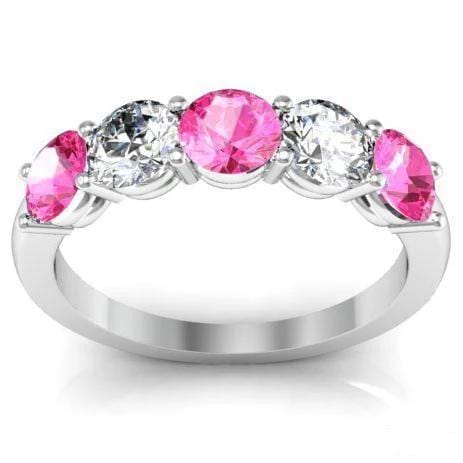 1.50cttw Shared Prong Pink Sapphire and Diamond Five Stone Ring Five Stone Rings deBebians 