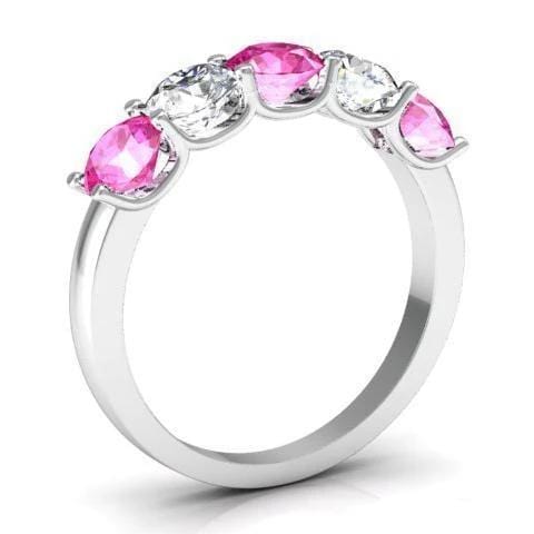 1.50cttw U Prong Pink Sapphire and Diamond Five Stone Band Five Stone Rings deBebians 