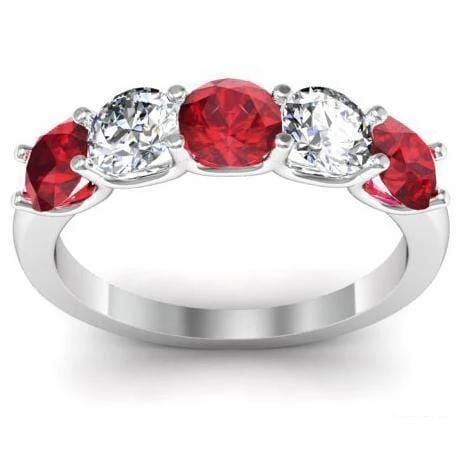1.50cttw U Prong Ruby and Diamond 5 Stone Band Five Stone Rings deBebians 