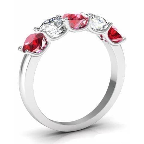 1.50cttw U Prong Ruby and Diamond 5 Stone Band Five Stone Rings deBebians 