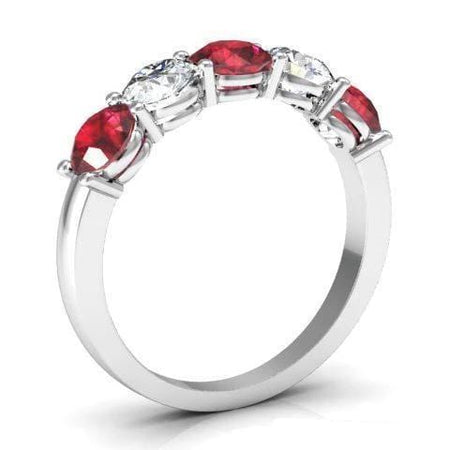 1.50cttw Shared Prong Ruby and Diamond 5 Stone Ring Five Stone Rings deBebians 