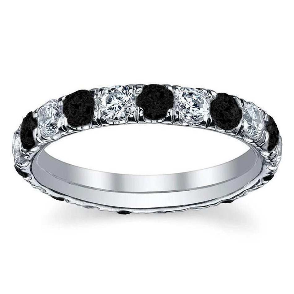 Black and White Diamond Eternity Band with U-Pave Setting Gemstone Eternity Rings deBebians 