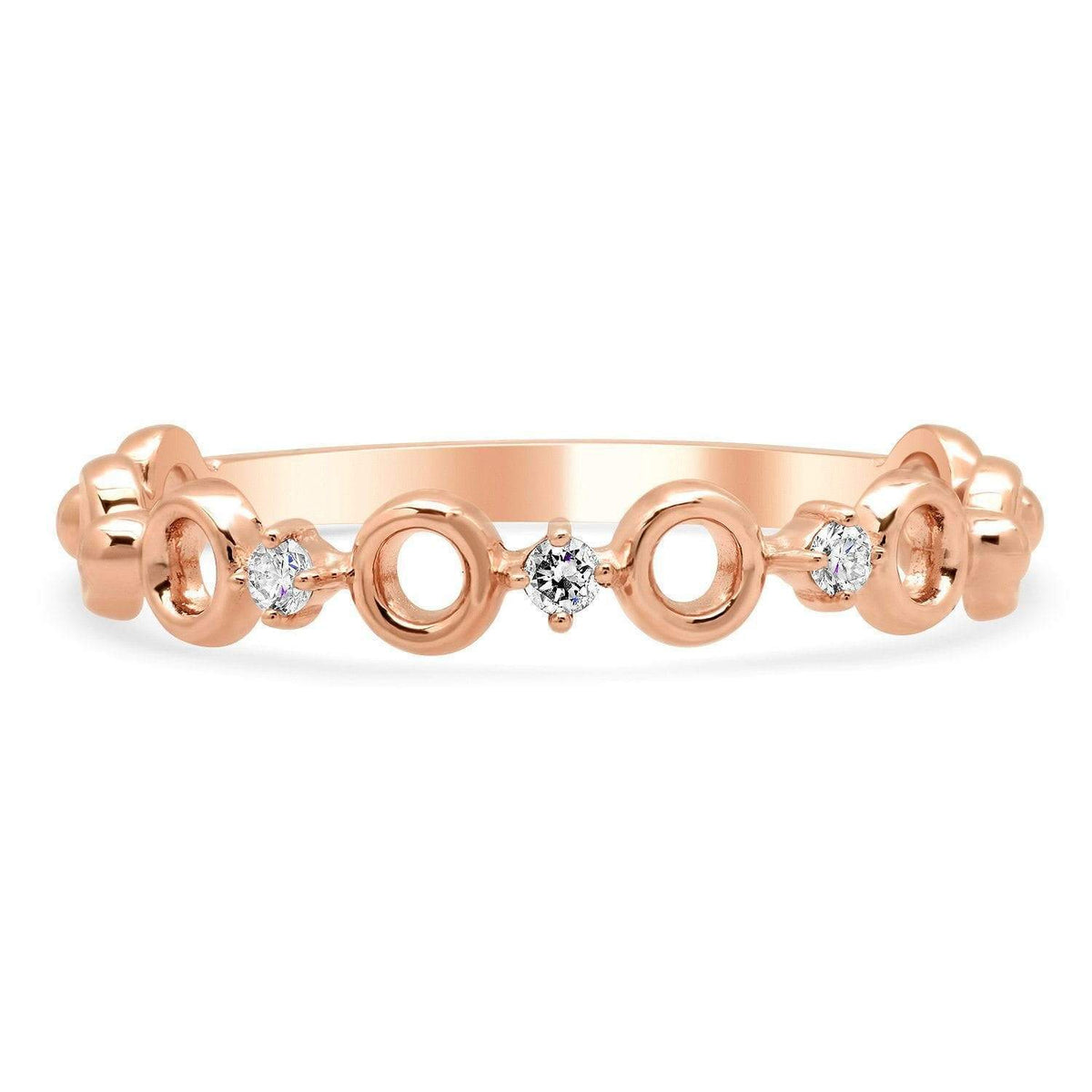 Three Diamond Rose Gold Dainty Wedding Ring Ready-To-Ship deBebians 