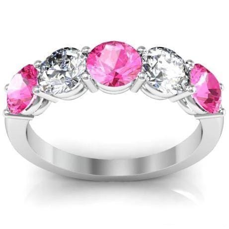 2.00cttw Shared Prong Pink Sapphire and Diamond Five Stone Ring Five Stone Rings deBebians 
