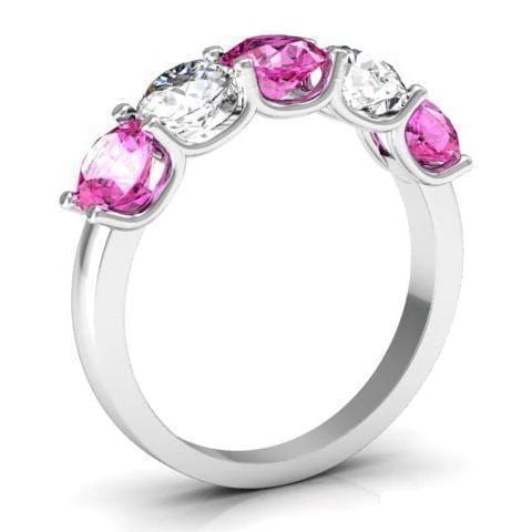 2.00cttw U Prong Pink Sapphire and Diamond Five Stone Band Five Stone Rings deBebians 
