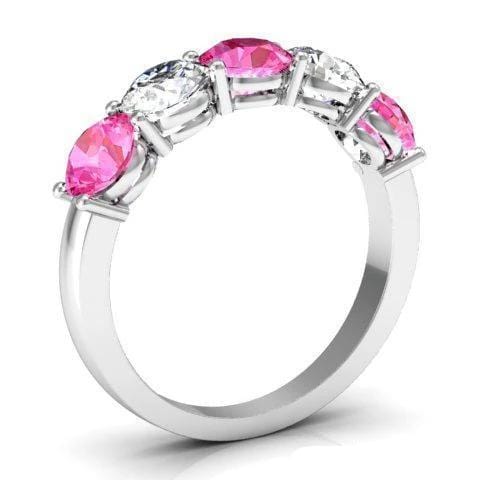 2.00cttw Shared Prong Pink Sapphire and Diamond Five Stone Ring Five Stone Rings deBebians 