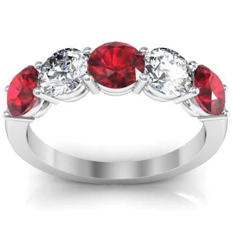 2.00cttw Shared Prong Ruby and Diamond 5 Stone Ring Five Stone Rings deBebians 