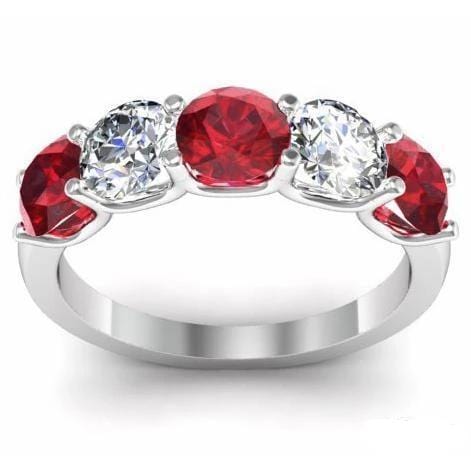 2.00cttw U Prong Ruby and Diamond 5 Stone Band Five Stone Rings deBebians 