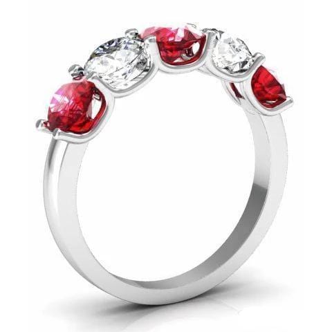 2.00cttw U Prong Ruby and Diamond 5 Stone Band Five Stone Rings deBebians 