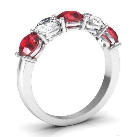 2.00cttw Shared Prong Ruby and Diamond 5 Stone Ring Five Stone Rings deBebians 
