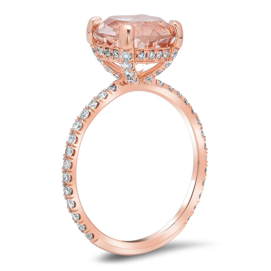 Round Morganite Pave Diamond Basket Engagement Ring Rose Gold & Morganite Engagement Rings deBebians 