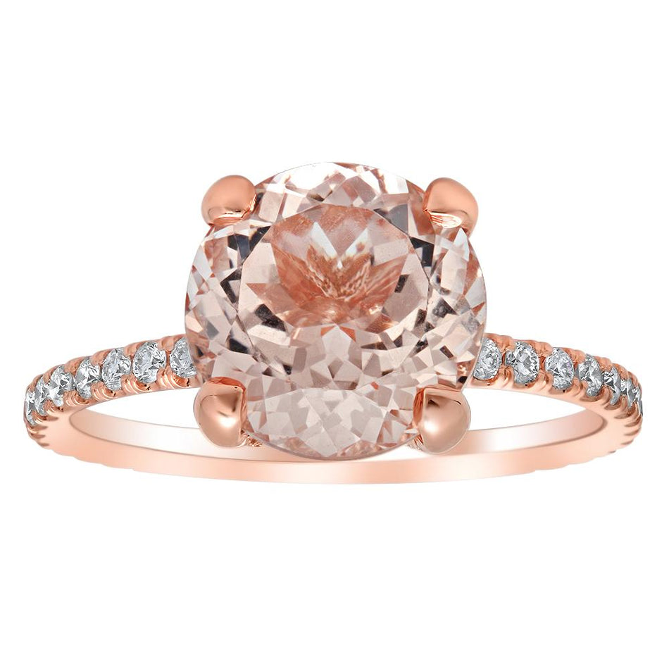 Round Morganite Pave Diamond Basket Engagement Ring Rose Gold & Morganite Engagement Rings deBebians 