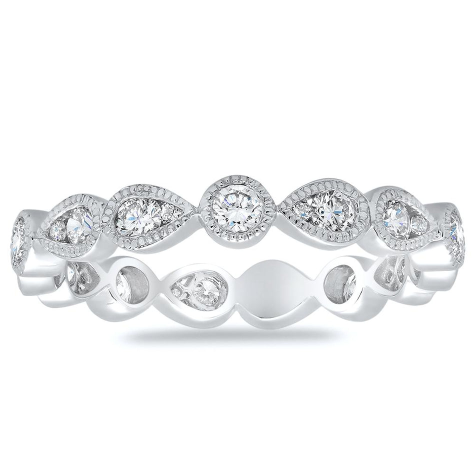 Pear and Round Milgrain Eternity Diamond Ring Diamond Eternity Rings deBebians 