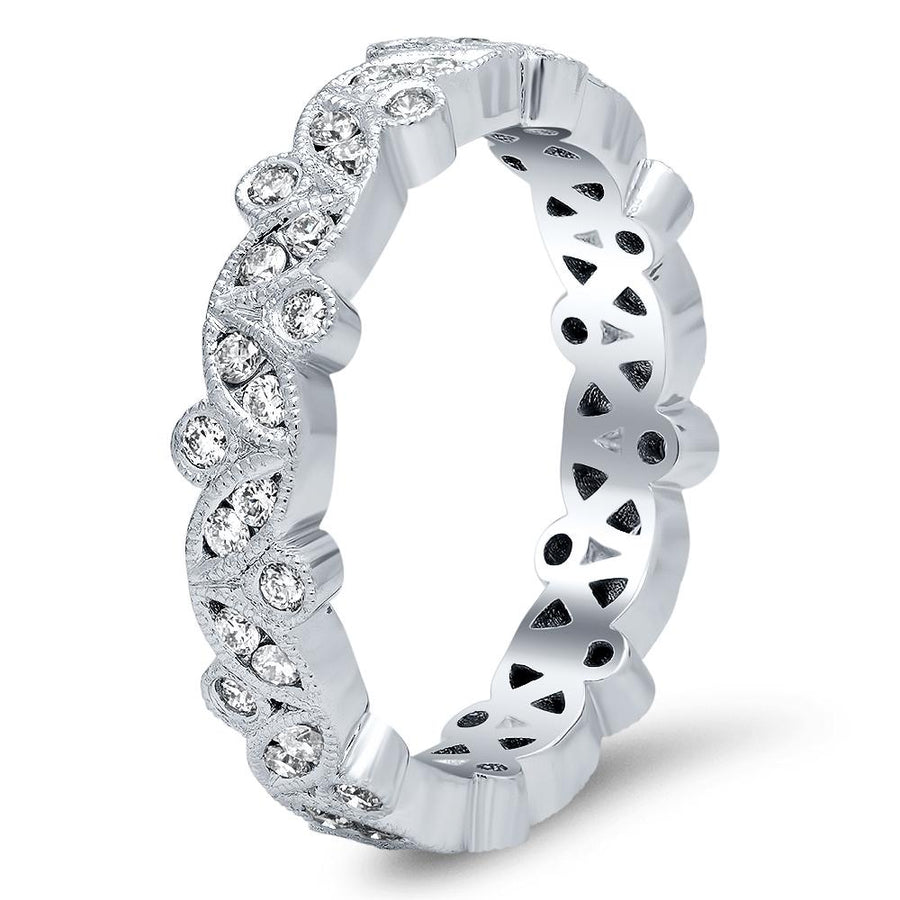 Marquise and Round Diamond Eternity Ring with Milgrain 14kt White Gold Ready-To-Ship deBebians 