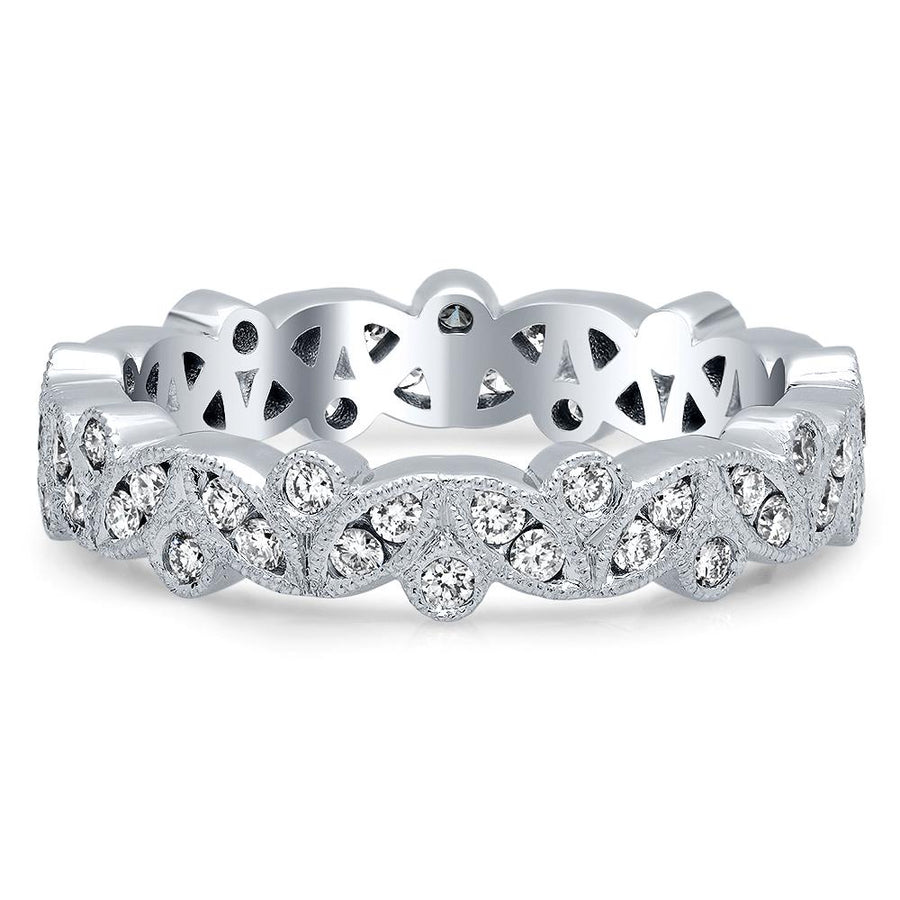 Marquise and Round Diamond Eternity Ring with Milgrain 14kt White Gold Ready-To-Ship deBebians 
