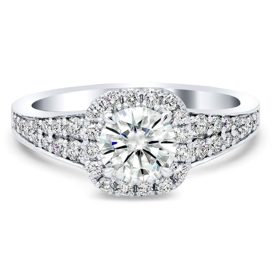 Halo Engagement Ring with Tapered Pave Band Halo Engagement Rings deBebians 