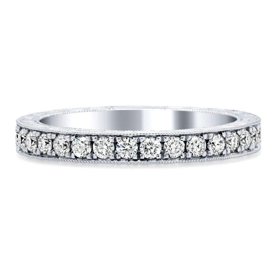 Diamond Wedding Ring with Milgrain and Hand Engraving Half Eternity Rings deBebians 