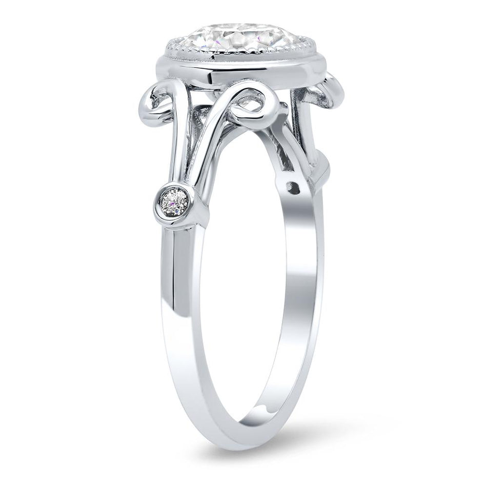 Swirl Split Shank Bezel Set Diamond Accented Engagement Ring Diamond Accented Engagement Rings deBebians 