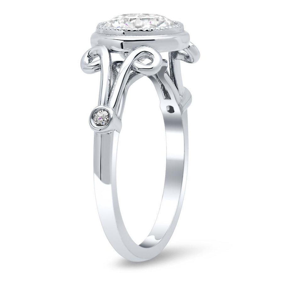 Swirl Split Shank Bezel Set Diamond Accented Engagement Ring Diamond Accented Engagement Rings deBebians 