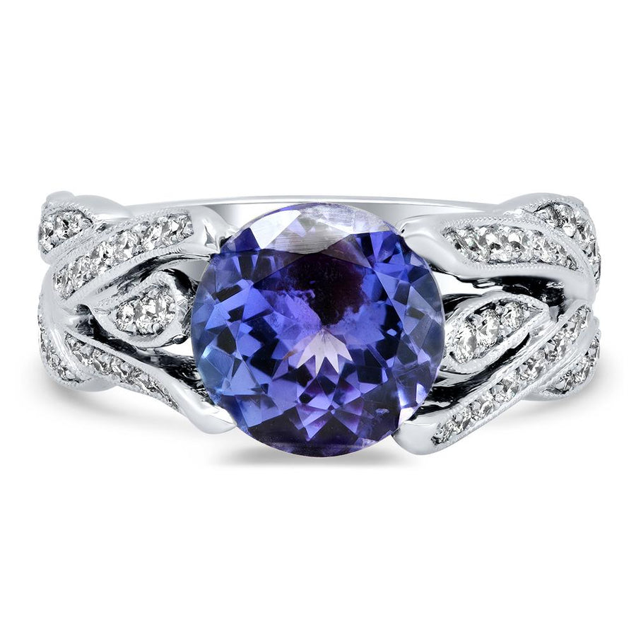 Tanzanite and Diamond Engagement Ring 18kt White Gold Ready-To-Ship deBebians 