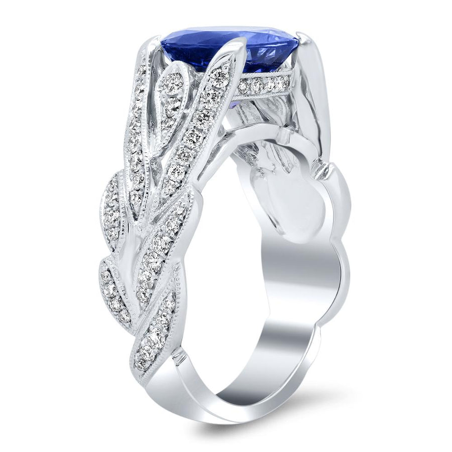 Tanzanite and Diamond Engagement Ring 18kt White Gold Ready-To-Ship deBebians 