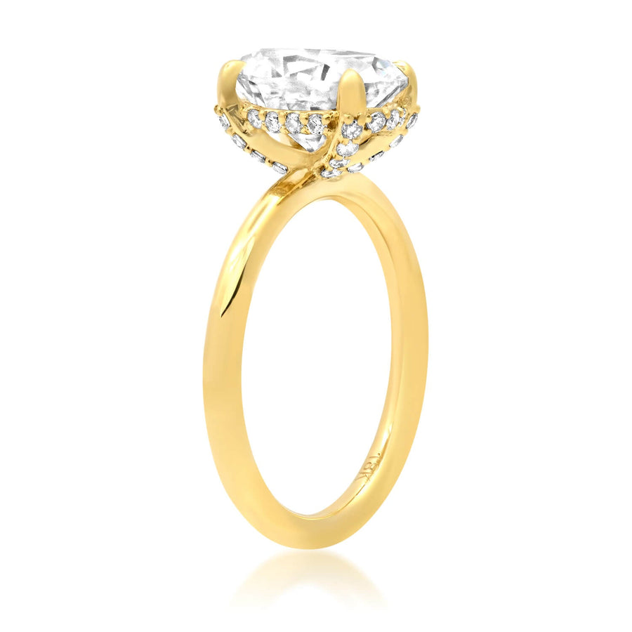 Solitaire Under Halo Engagement Ring with Pave Lab Grown Diamonds
