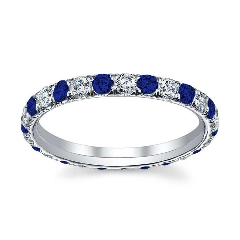 U-Pave Eternity Band with Blue Sapphires and Diamonds Gemstone Eternity Rings deBebians 