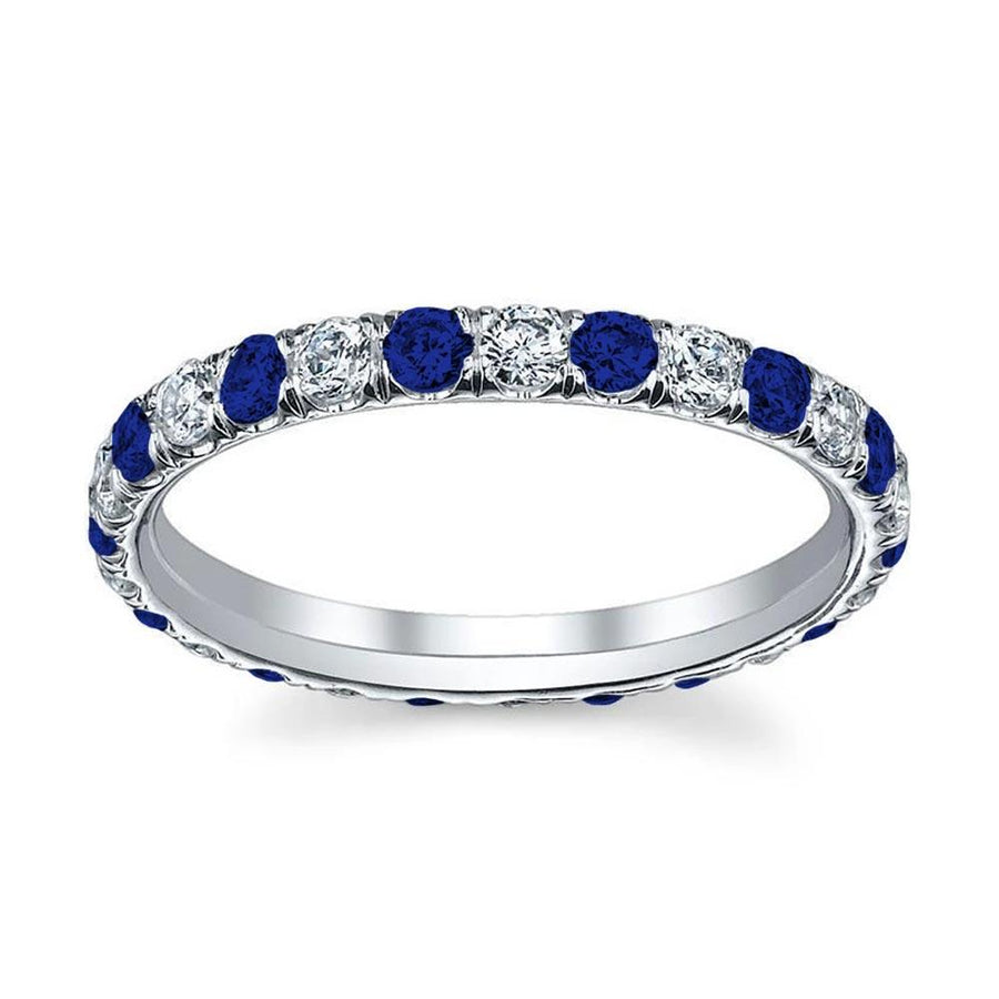 U-Pave Eternity Band with Blue Sapphires and Diamonds Gemstone Eternity Rings deBebians 