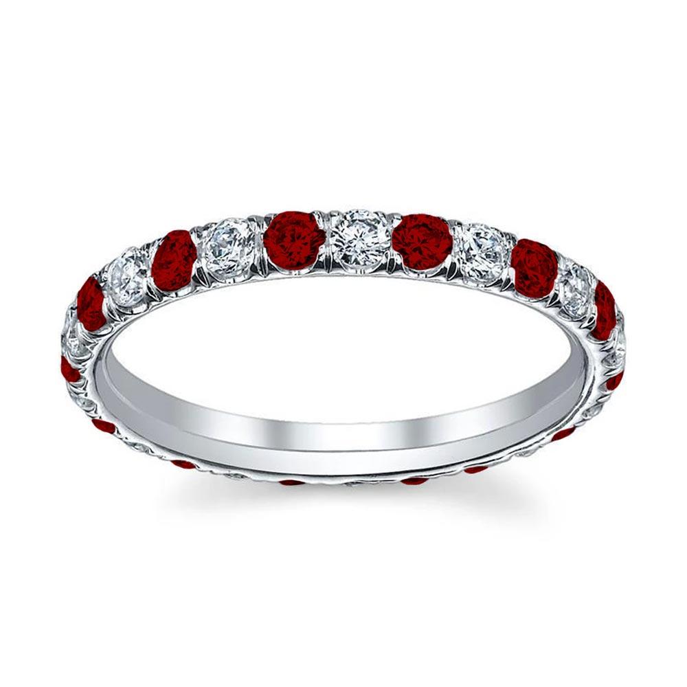 Ruby and Diamond Eternity Band with U-Pave Setting Gemstone Eternity Rings deBebians 