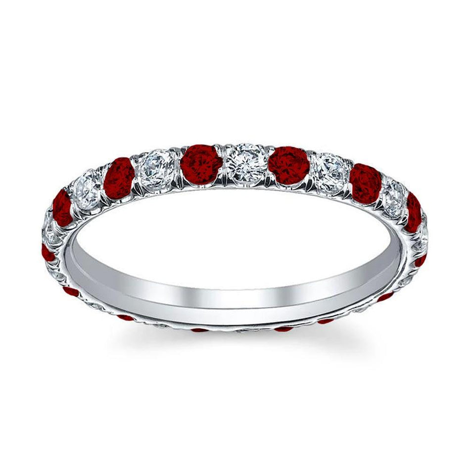 Ruby and Diamond Eternity Band with U-Pave Setting Gemstone Eternity Rings deBebians 