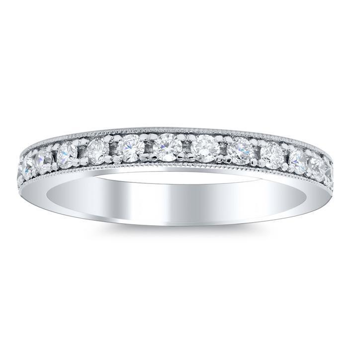 Eternity Ring Pave Half Round Milgrain Setting Half Eternity Rings deBebians 