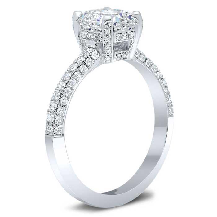 3 Sided Pave Engagement Ring with Pave Basket Diamond Accented Engagement Rings deBebians 
