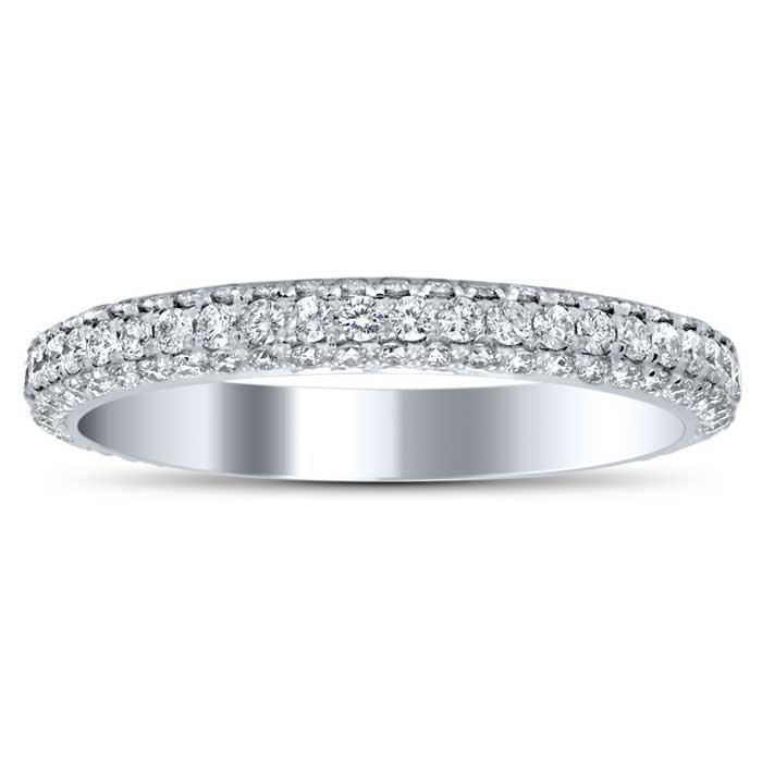 Three Row Pave Set Diamond Eternity Band - 1.00 cttw Diamond Eternity Rings deBebians 