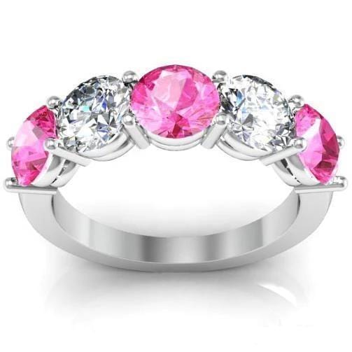 3.00cttw Shared Prong Pink Sapphire and Diamond 5 Stone Ring Five Stone Rings deBebians 