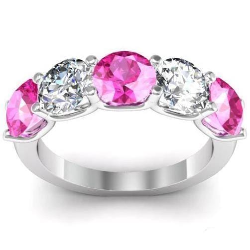 3.00cttw U Prong Pink Sapphire and Diamond 5 Stone Band Five Stone Rings deBebians 